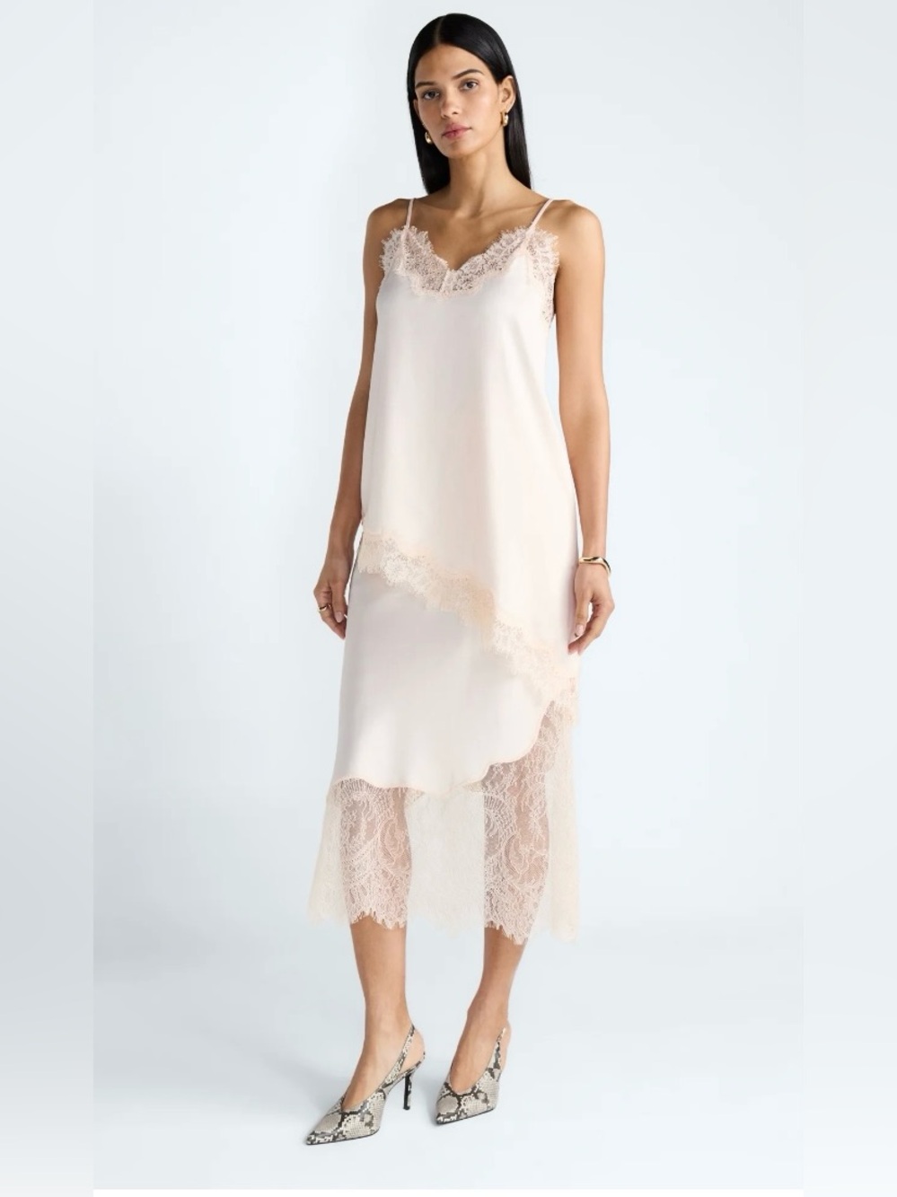 NWT Scoop The Devil Wears Prada Elegant Lace-Hem Midi Skirt in Blush